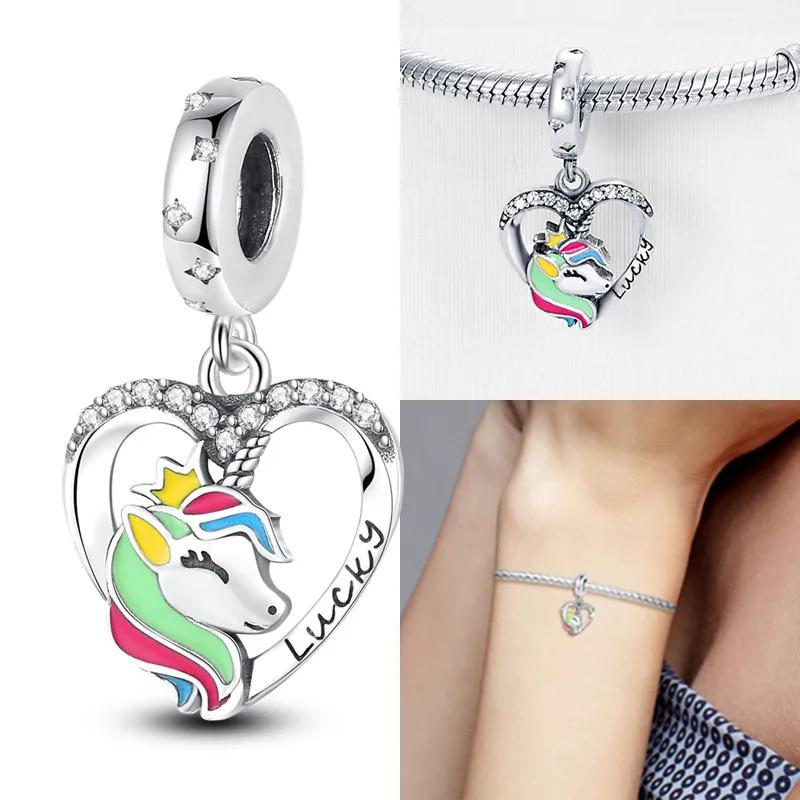 Copper Rainbowair Balloon Colorful Horse Charm Bead Pendant Fit Original Bracelet For Women Fine Jewelry Gift
