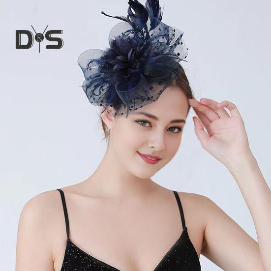 Feather Mesh Decorative Top Hat Headband Party Hair Accessories Women Flower Decor Dot Print Headpiece