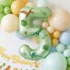 Retro Green Digital Balloon with Cartoon Dinosaur Animal Sticker Decoration for Jungle Themed Birthday Party Decoration Balloons