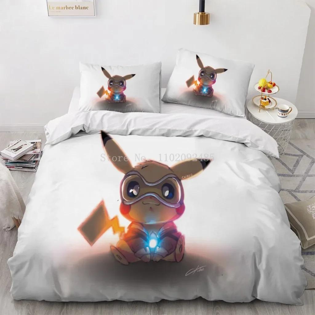 Pokemon Pikachu Quilt Cover Package Comforter Cover Full Size Twin Size King Size Size Children Kids Bedroom Bedclothes Bed Linen Package Decoration