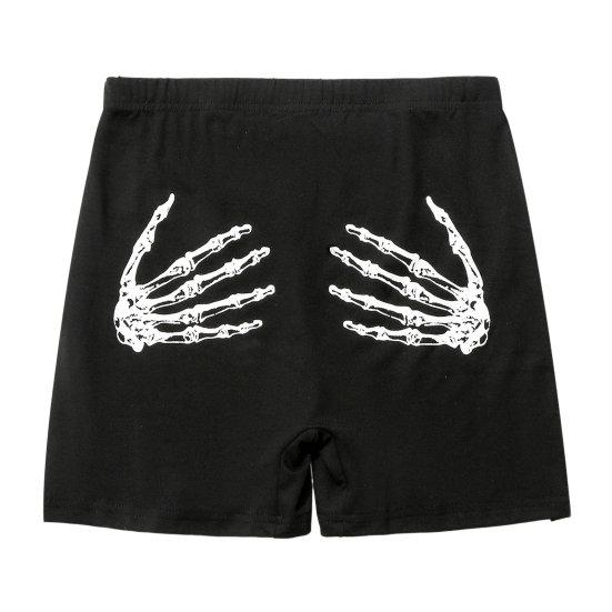 Women Shorts High Waist Butt-grabbing Skeleton Hands Print Thin Anti-exposure Slim Fit Soft Breathable Yoga Jogging Shorts Activewear