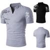 Pánské letní tričko s potiskem písmen, stojáčkem, výstřihem do V, krátkým rukávem, slim fit top