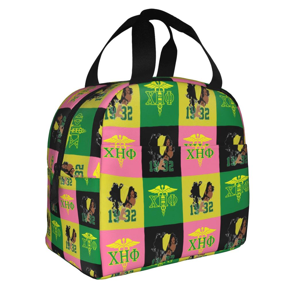 CHI ETA PHI Sorority Nurse 1932 Insulated Lunch Bags for Green and Yellow Resuable Cooler Thermal Bento Box Work School Travel