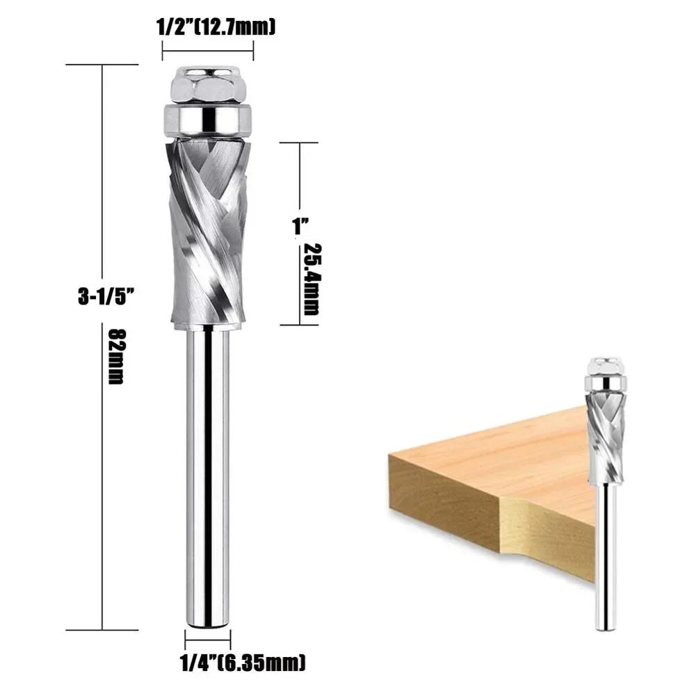 

Bottom Bearing Compression Spiral Flush Trimming Router Bit for Woodworking with UpDown Cutting Design and Anti Kickback Coating 6.35x25.4mm