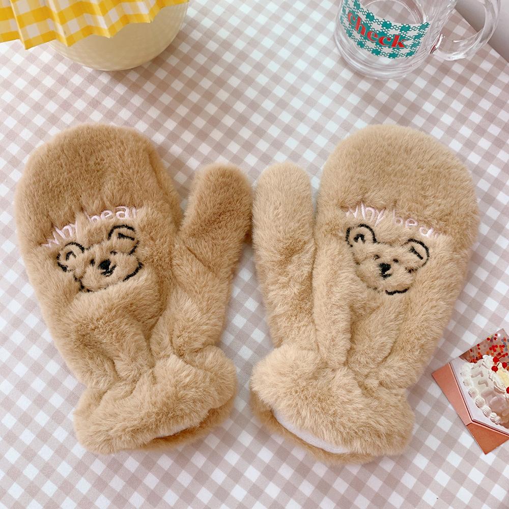 Sweet Winter Women Girls Cartoon Warm Mittens Full Finger Plush Gloves Bear Gloves
