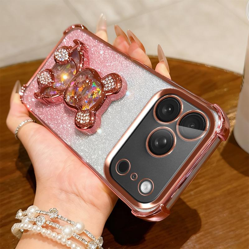 Applicable To iPhone17proMax Airbag Mobile Phone Case Quicksand Violent Bear Apple 16 Four Corners Anti-drop 15 Protective Case