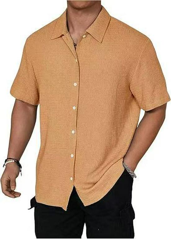 2026 European Summer Men's Fashion Short Sleeve Casual Button-up Shirt
