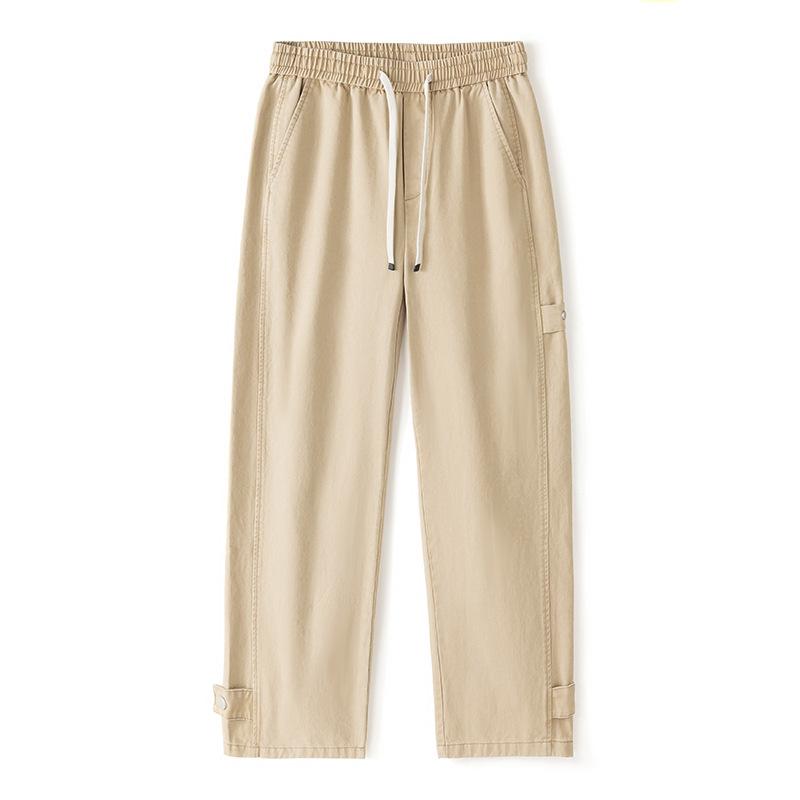 Pure cotton casual pants men's autumn new retro trendy brand loose wide-leg drape straight elastic waist trousers