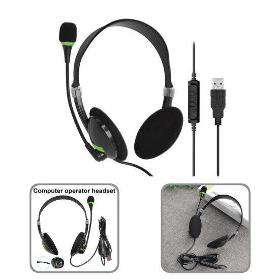 440 Compact USB Noise Reduction Stereo Gaming Headset Plug Play Black