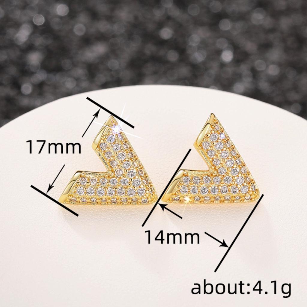 V Shape Stud Earrings for Women Sparkly Pave Set Geometric Earrings Minimalist Daily Fashion Jewelry