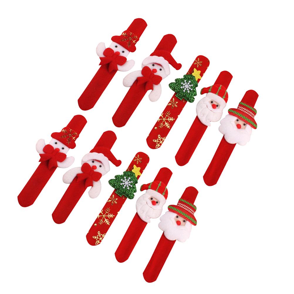 10pcs Kids Snap Bracelet Christmas Santa Snowman Elk Design Slap Wristband Party Favor Gift For Children Christmas Snap