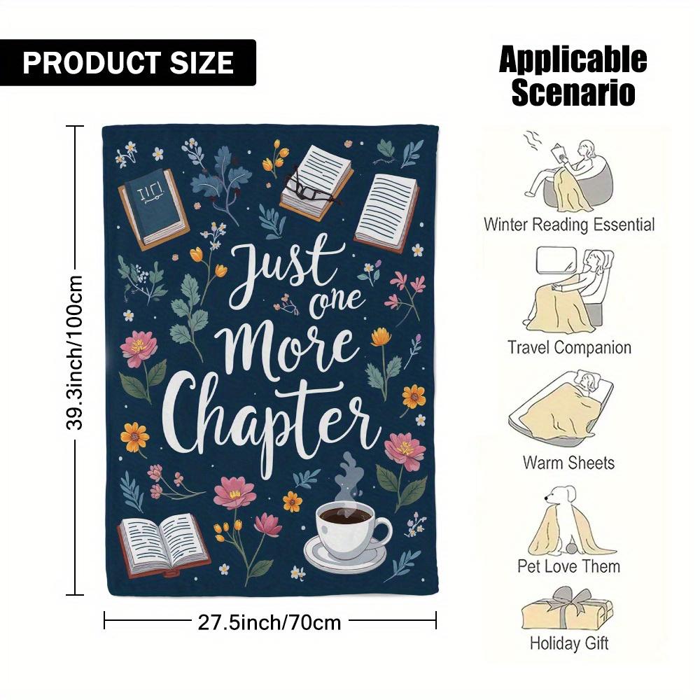 Just One More Chapter Flannel Throw Blanket Book Coffee Wildflower Print Book Lover Reading Gift Blanket