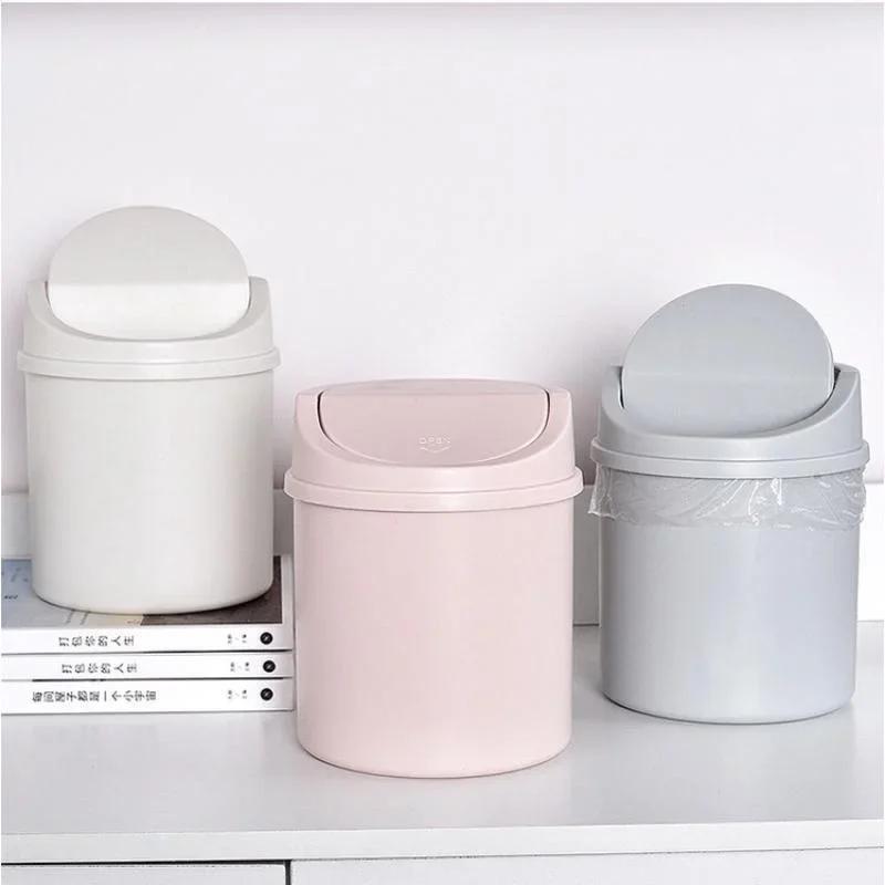 Cute Mini Desktop Trash Can With Lid And Anti Odor Design, Bedroom Household Small Trash Can, Space Saving Desktop Storage Trash Bin