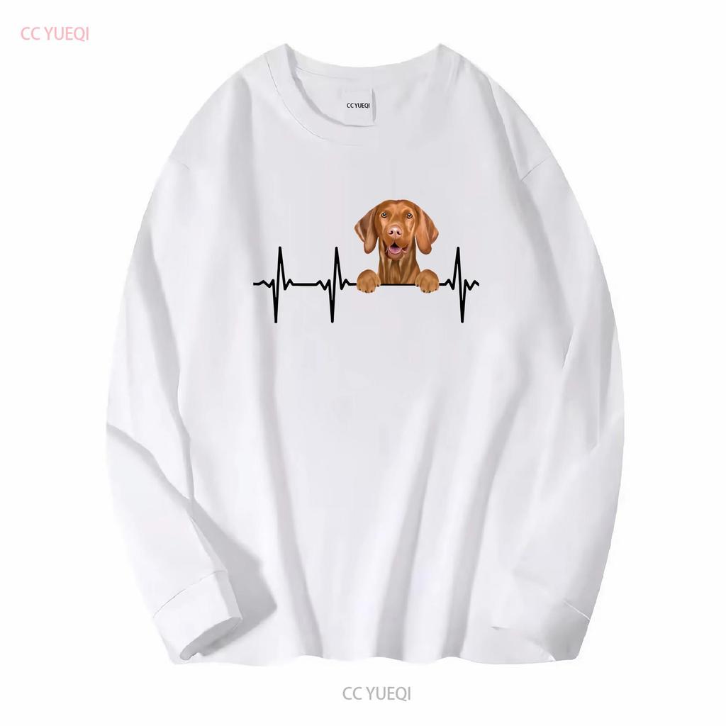 Funny Dog Heartbeat For Vizsla Lovers T Shirt Long Or Short Sleeves Vintage Washed Fashion Versatile Stylish Streetwear Unisex