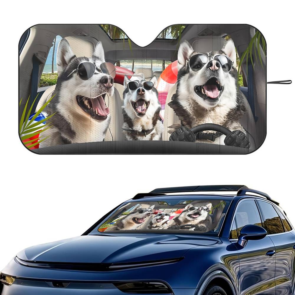Husky Dog Driver Car SunShade Windshield Foldable Three-layer Insulation Sunshade By Suction Cup Blocks UV Rays Sun