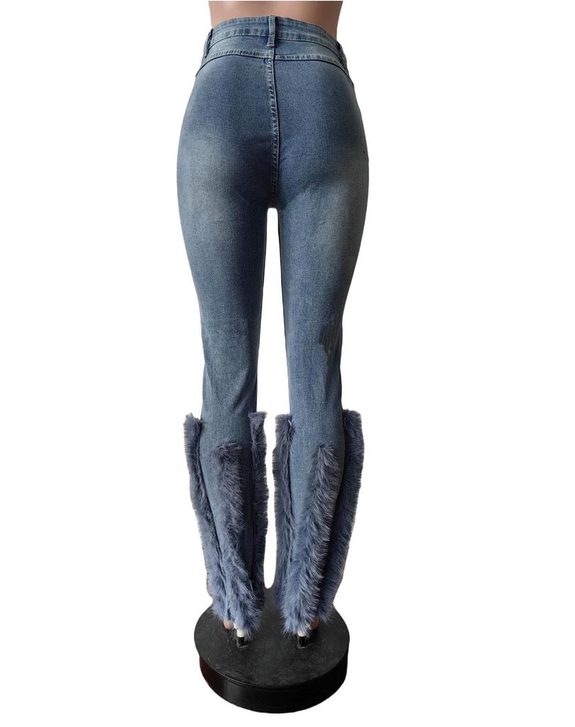 2024 Women's Versatile High-Waisted Distressed Pearl Feather Jeans - European and American Style