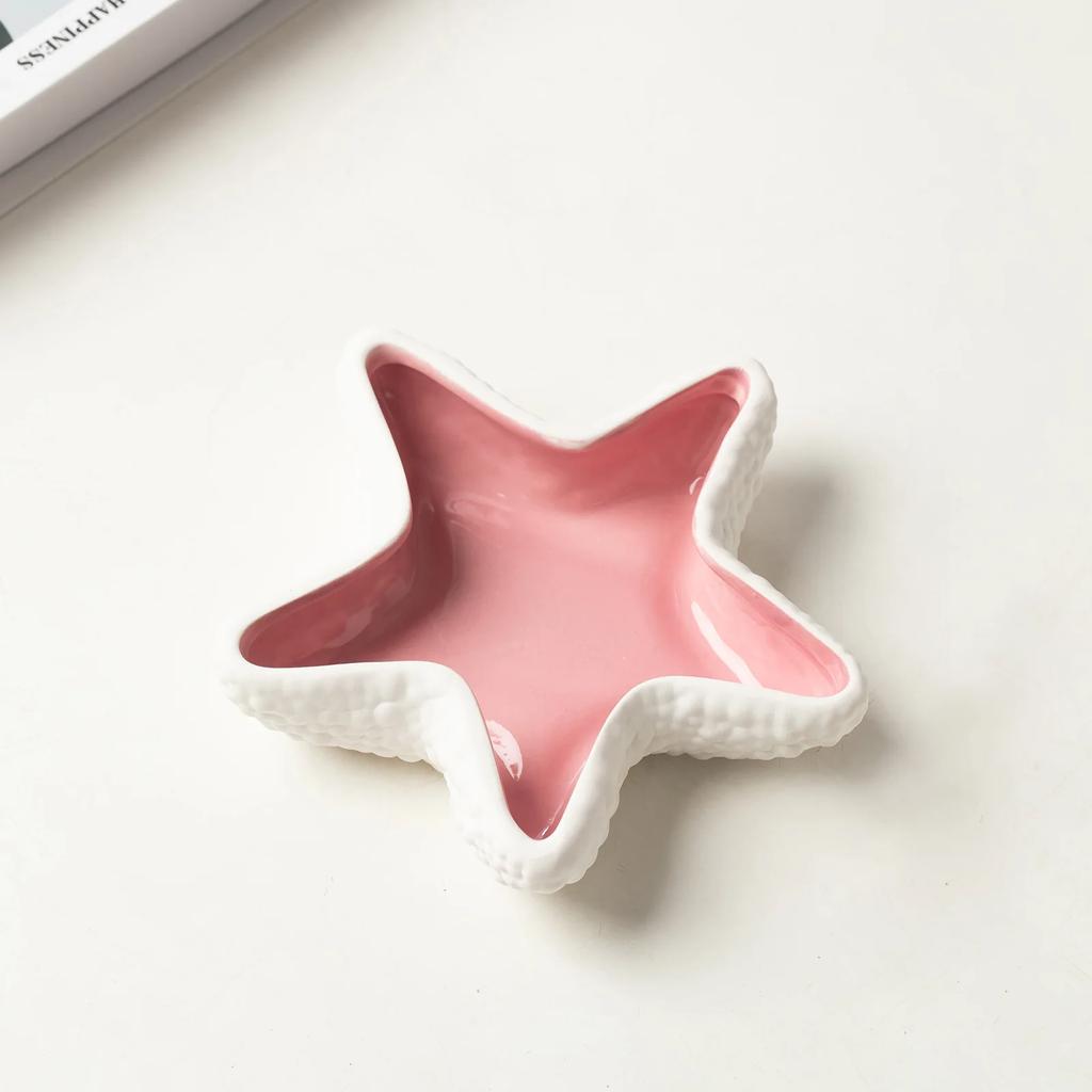 White Ceramic Starfish Shaped Trinket Tray Unique 3D Ashtray Home Decor Display for Jewelry Snacks Living Room Decoration