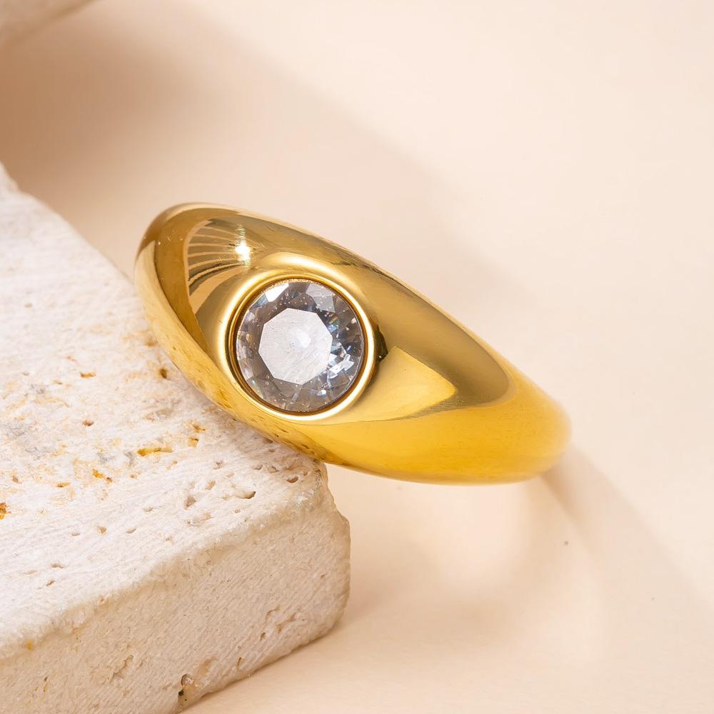 Fashion Stainless Steel Ring for Women, Simple Style Cast Round Zircon Ring