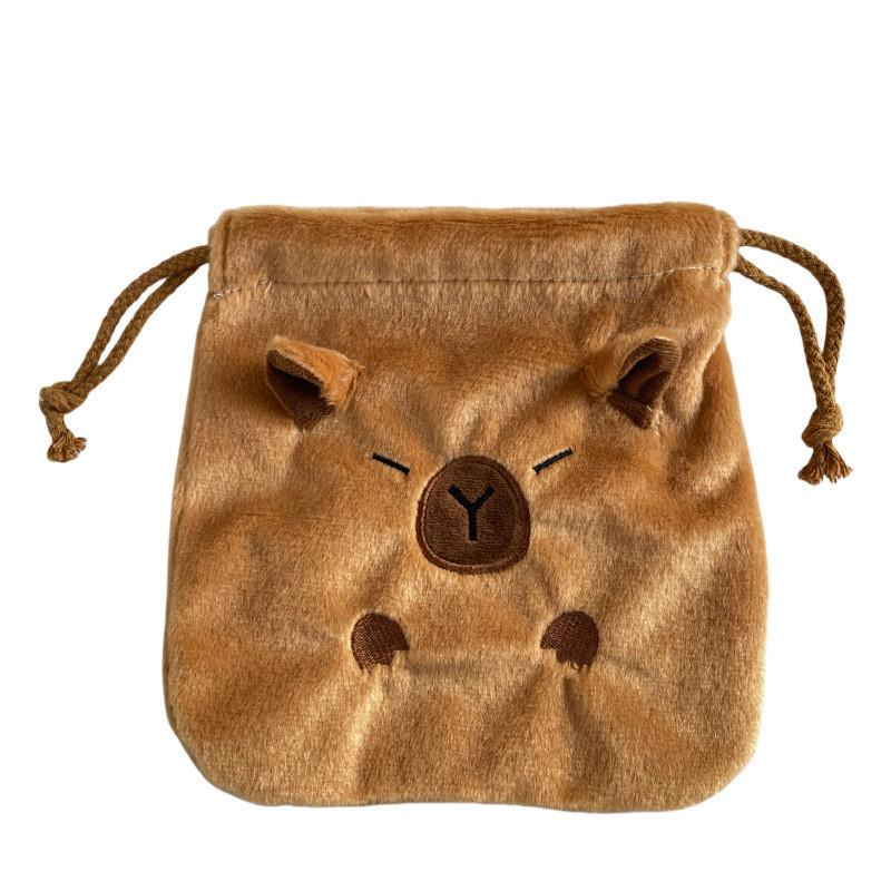 Adorable Capybara Plush Drawstring Bag Large Capacity Portable Storage Pouch