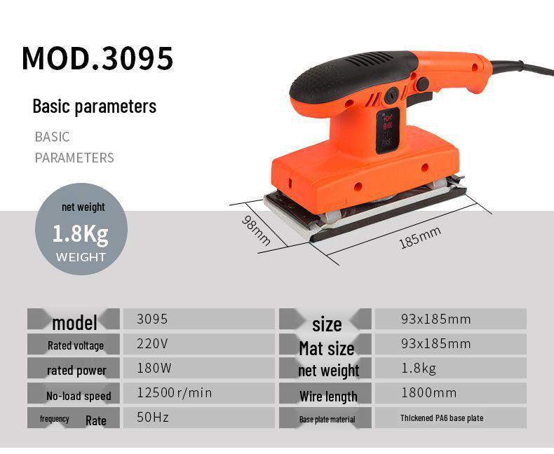 Electric Woodworking Flat Sander for Wall Putty, Rust Removal & Polishing