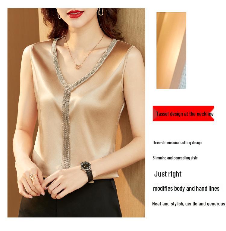 Women's Plus Size Tassel Tank Top - Ice Silk Summer Outerwear/Base Layer
