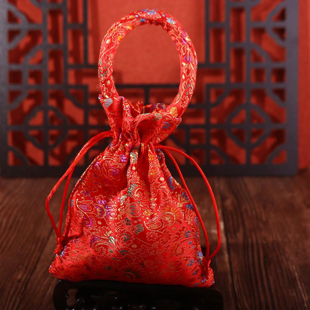 Chinese Knot Wedding Bride and Groom Brocade Handle Bag Wedding-favor Gift Package Bag Candy Bag