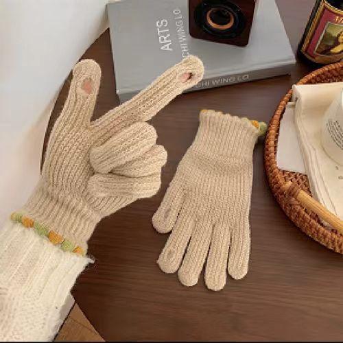 

Winter Women s Knitted Gloves Solid Color Touch Screen Warm Windproof Cycling Finger One Size