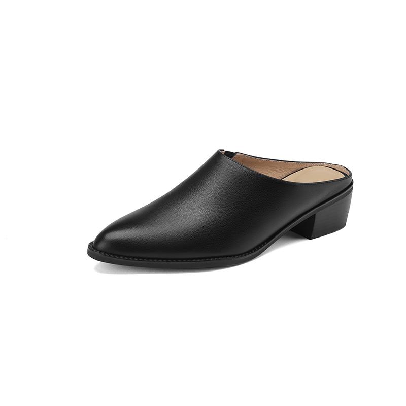 

2024 Летняя женская обувь из натуральной кожи, женские сандалии с острым носком, однотонные современные сандалии для женщин, женские мюли на толстом каблуке 34 чёрный