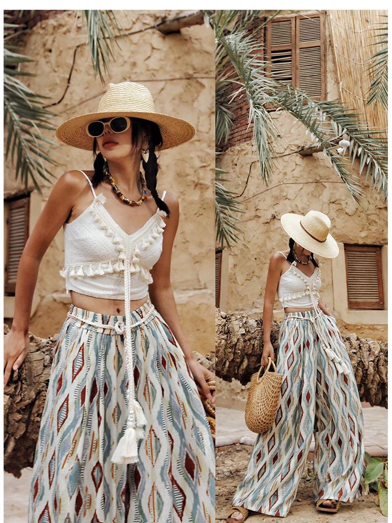 2025 Retro Ethnic High-Waist Wide-Leg Pants