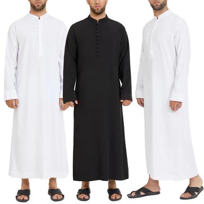 Müslüman Erkekler Jubba Thobe Katı 2024 Uzun Kollu Ince Elbiseler Kaftan Standı Yaka İslam Arapça Moda Erkekler Kaftan S-3XL