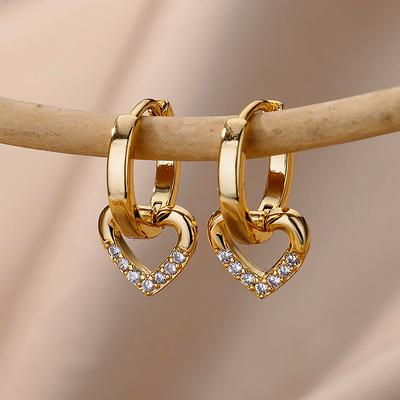 Hollow Zircon Heart Earrings For Women Stainless Steel Gold Color Heart Earring Luxury Wedding Couple Jewelry Gift Free Shipping