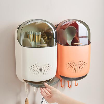 Wall-Mounted Dustproof Chopstick Holder Multi-functional Cutlery Holder Kitchen Knife Fork Spoon Container with Lid for Drainage