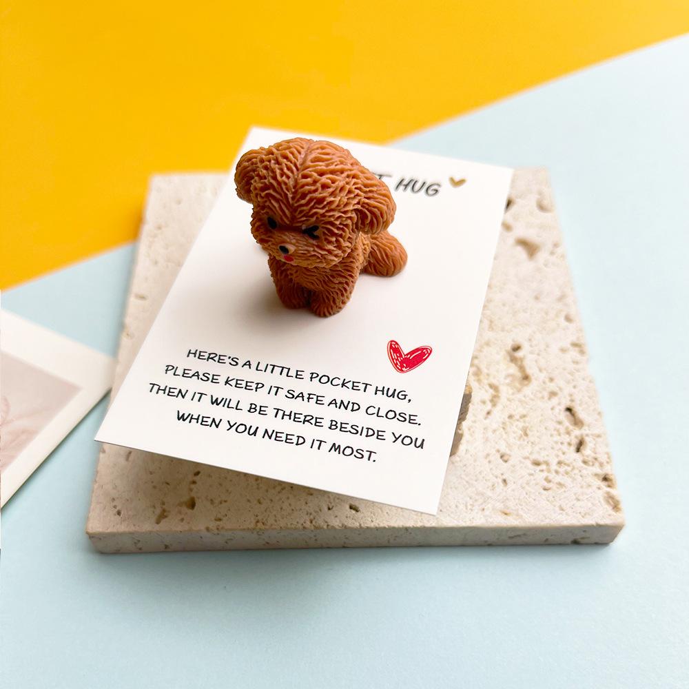 1 PC DIY Cute Teddy Resin Pocket Hug Card, Puppy Series Figurine Gift Card, Holiday Gift