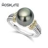WOSIKATE   CopperSet With Synthetic Gray Pearl Ring For Women Fashion Jewelry Engagement Finger Ring