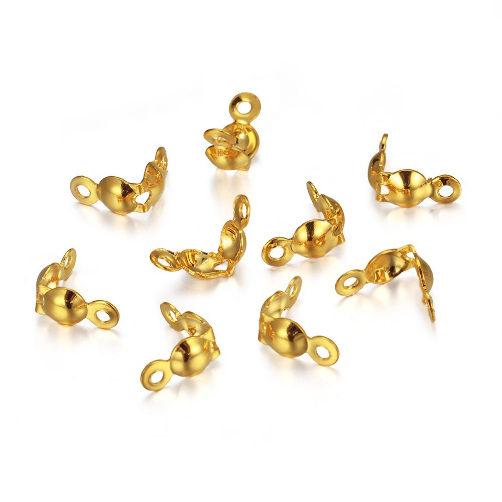 50pcs/lot Stainless Steel Gold Plated Connector Clasp Crimp End Beads For Bracelet Necklace Chains DIY Jewelry Making Supplies