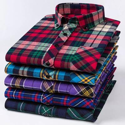 Herbst Dickes Flanellhemd Karomuster Hemden Standard-Passform Für Herren Langarm Reine Baumwolle Mode Einzelnes Aufgesetztes Taschendesign Jung