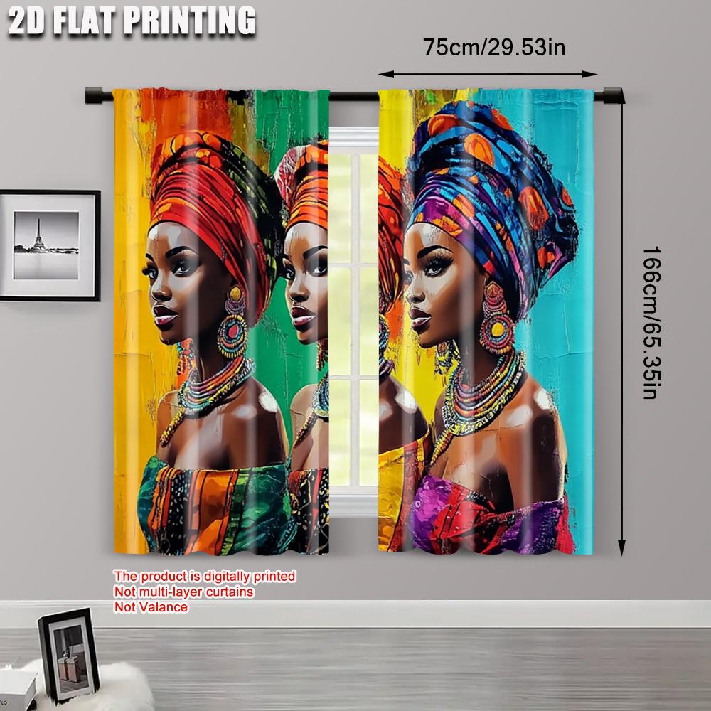 2pcs   Popular Curtains 2D plane printing African Woman Print Versatile Durable Polyester (without rod) Stuff Clearance Perfect