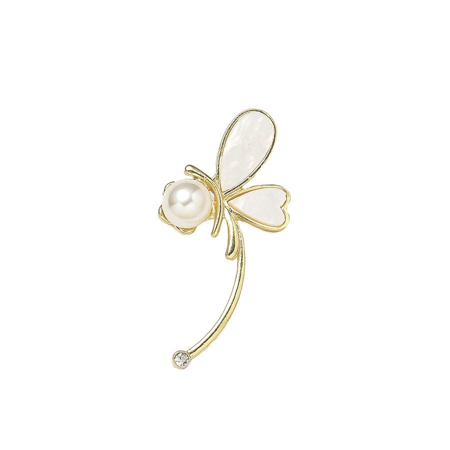 Fashionable Dragonfly Pearl Playing Brooch золотой