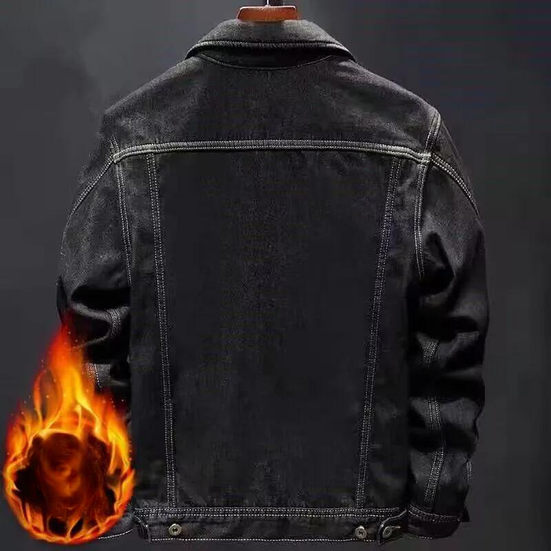 Winter Warm Denim Jacket Men's Tide Brand Loose Casual Jacket Youth Fashion Simple Plus Velvet High-end Jacket