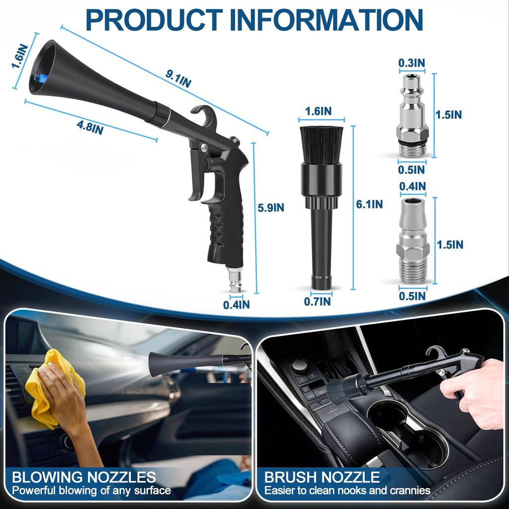 Car Cleaning Gun, Detail Interior Dryer Air Blow Gun, High Pressure Blower, Quickly Blows Away Dirt and Dust, Used with Air