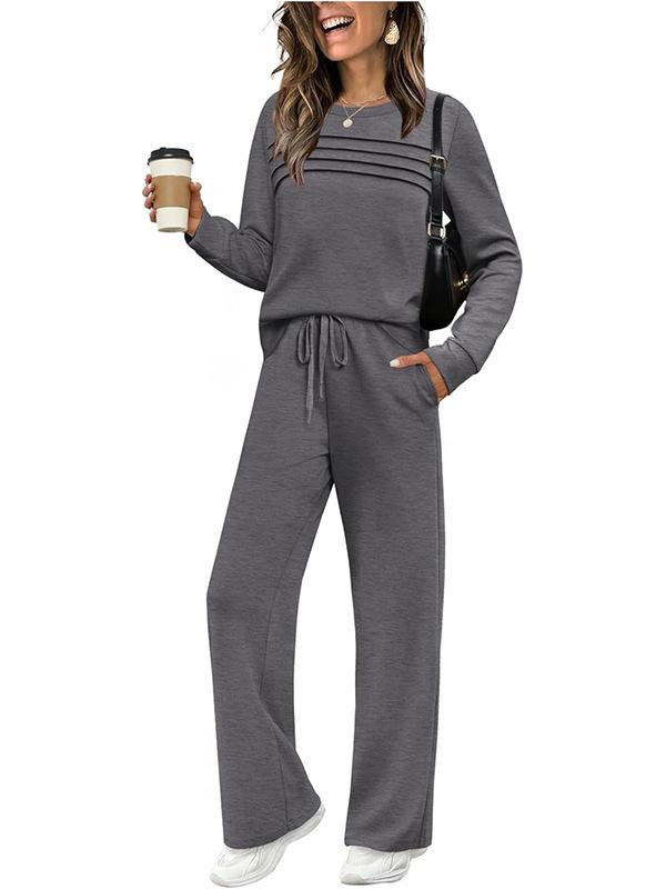 New autumn and winter European and American suits long-sleeved women's casual elastic waist trousers wide-leg trousers