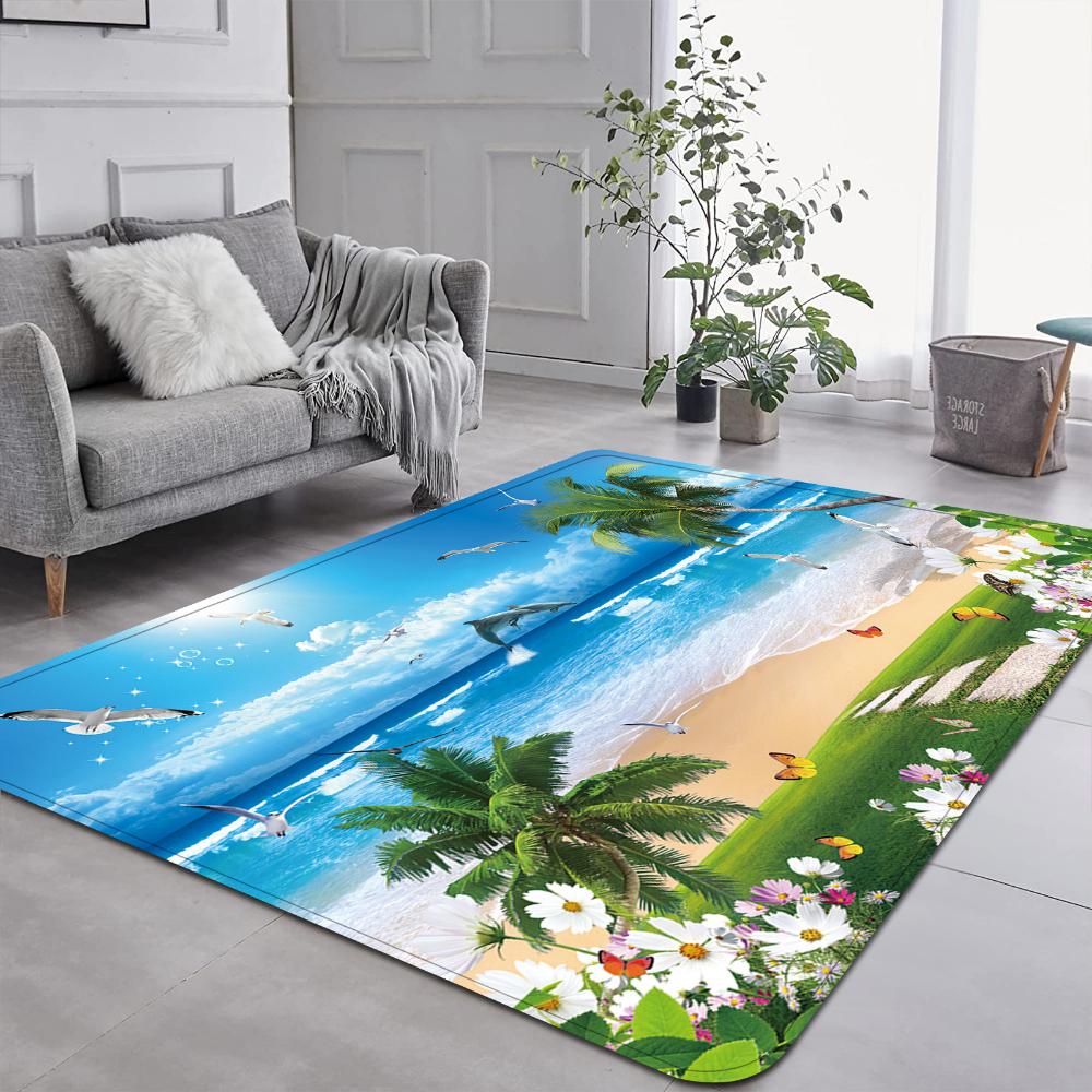 Beach Wave Seaside Pattern Carpet Soft Living Room Decor Rug Floor Mat for Bedroom Sofa Area Balcony Lounge Kitchen