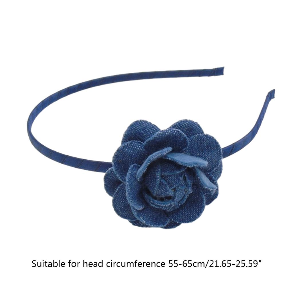 Unique Washed-Denim Headbands for Woman Non-slip Hair Clip with Rose Shape Headband for Girls Washing Face Sports