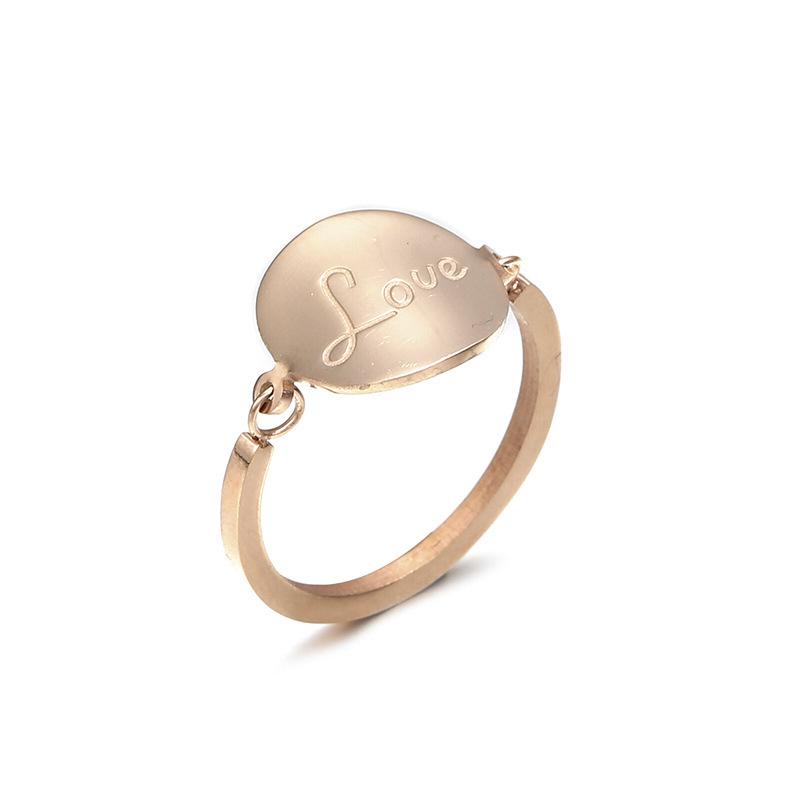 Korean Style Rose Gold LOVE Ring - Trendy Round Plate Design for Girls