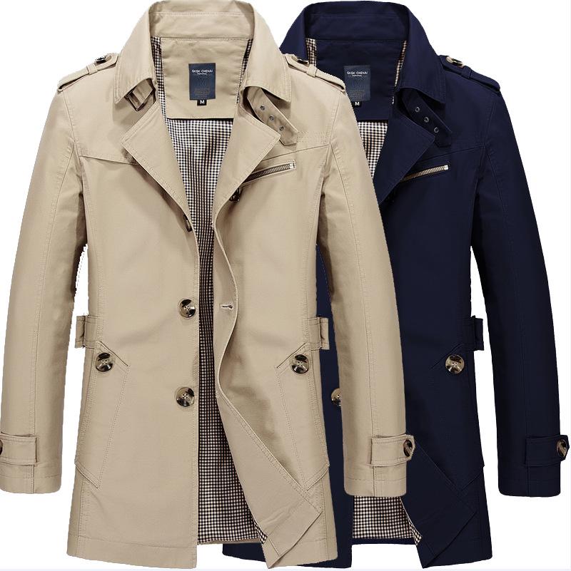 Herren Business Windbreaker Lange Jacken Herren Baumwolle Trenchcoats Lässig Frühling Herbst Mode Männlicher Anzug Streetwear Blazer