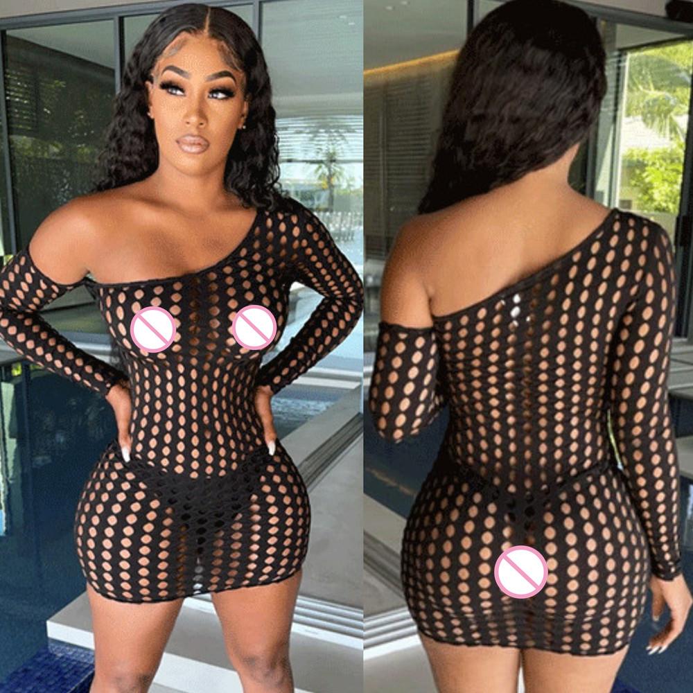 Fishnet Short Dress Sexy Lingerie For Women Wrap Hip Skirt Babydoll Sleepwear Fishnet Short Net Skirt Sexiest Slim Mini Dress