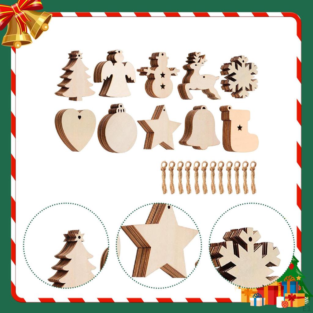 100x Unfinished Wooden Ornaments Wood Cutouts Slices Blank Pieces for Painting