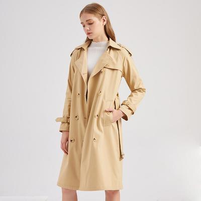Damen-Trenchcoat, Baumwolle, zweireihig, mit Gürtel, Revers, lange Blazer-Jacke, klassische Damen-Frühlings-Winter-Outwear