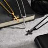 Personality Stainless Steel Cross Pendant Necklace for Men Boys, Retro Religious Faith Prayer Jewelry Gift