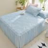 Princess Style Cooling Bed Skirt Set with Ruffled Lace Bedspread - Ice Silk Bean Mat for Summer
